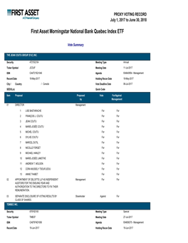 First Asset Morningstar National Bank Quebec Index ETF