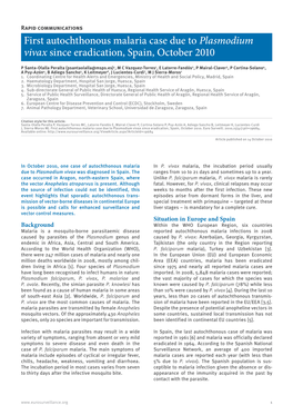 First Autochthonous Malaria Case Due to Plasmodium Vivax Since Eradication, Spain, October 2010