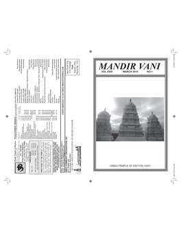 Mandir Vani Vol Xxximarch2015no1 Hindu Temple Ofdayton, Ohio