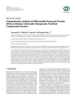 Comprehensive Analysis of Differentially Expressed Circular Rnas in Patients with Senile Osteoporotic Vertebral Compression Fracture