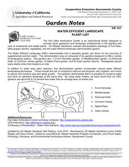 Garden Notes GN 101 WATER EFFICIENT LANDSCAPE PLANT LIST