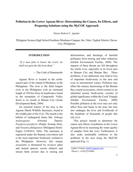 Pollution in the Lower Agusan River: Determining the Causes, Its Effects, and Proposing Solutions Using the Mycoe Approach