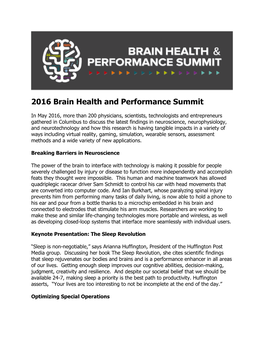 2016 Brain Health and Performance Summit