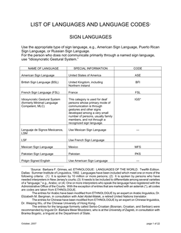 List of Languages and Language Codes1