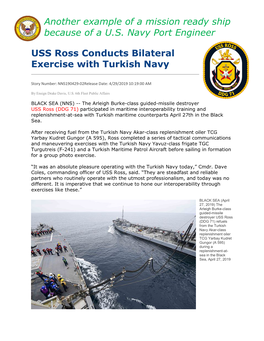 USS Ross (DDG 71) Participated in Maritime Interoperability Training and Replenishment-At-Sea with Turkish Maritime Counterparts April 27Th in the Black Sea