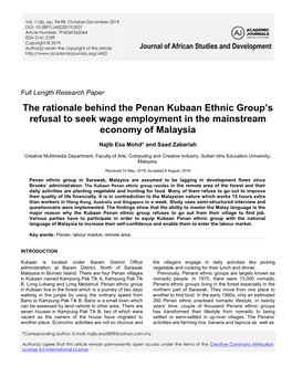 The Rationale Behind the Penan Kubaan Ethnic Group's Refusal To