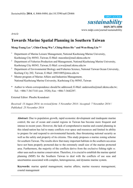 Towards Marine Spatial Planning in Southern Taiwan