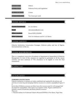 Fisheries Policy and Legislation