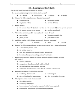 EES – Oceanography Study Guide Circle the Letter of The15 Choice That Best Answers the Question