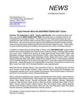 Taylor Kessler Wins the 2020 MISS TEXAS USA® Crown
