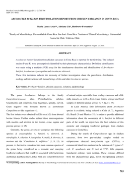 Arcobacter Butzleri: First Isolation Report from Chicken Carcasses in Costa Rica