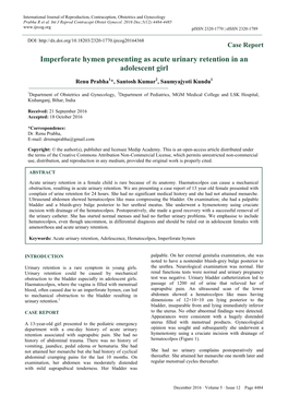 Imperforate Hymen Presenting As Acute Urinary Retention in an Adolescent Girl