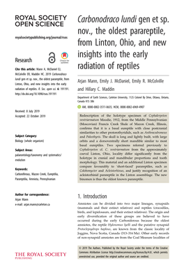 Carbonodraco Lundi Gen Et Sp. Nov., the Oldest Parareptile, from Arjan Mann, Emily J