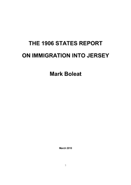 The 1906 States Report on Immigration Into Jersey