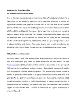Anatomy of a Linux Hypervisor an Introduction to KVM and Lguest