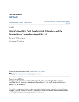 Ghana's Vanishing Past: Development, Antiquities, and the Destruction of the Archaeological Record