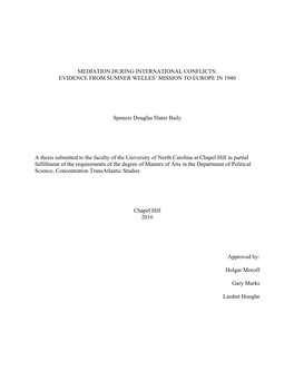 Mediation During International Conflicts: Evidence from Sumner Welles’ Mission to Europe in 1940