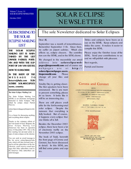 SOLAR ECLIPSE NEWSLETTER SOLAR ECLIPSE October 2002 NEWSLETTER