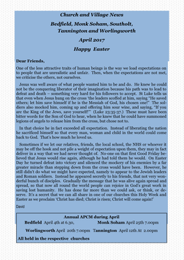 Church and Village News Bedfield, Monk Soham, Southolt, Tannington and Worlingworth April 2017 Happy Easter