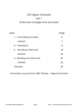 Cfe Higher Chemistry Unit 1 Chemical Changes and Structures