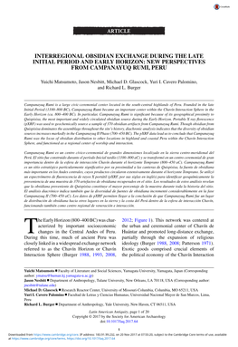 Interregional Obsidian Exchange During the Late Initial Period and Early Horizon: New Perspectives from Campanayuq Rumi, Peru