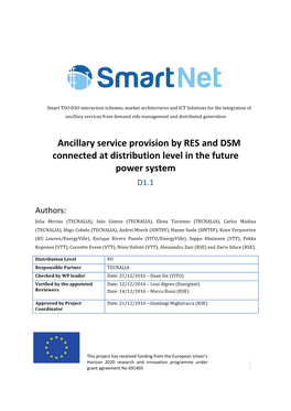 Ancillary Service Provision by RES and DSM Connected at Distribution Level in the Future Power System D1.1