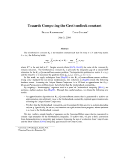 Towards Computing the Grothendieck Constant