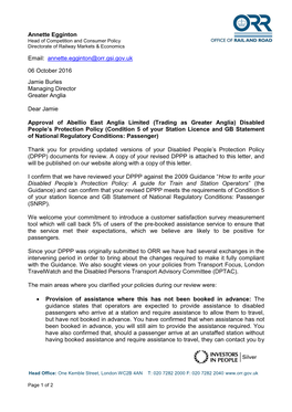 Approval of Greater Anglia DPPP