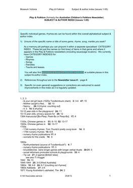 Play & Folklore: Subject and Author Index (Issues 1-55)