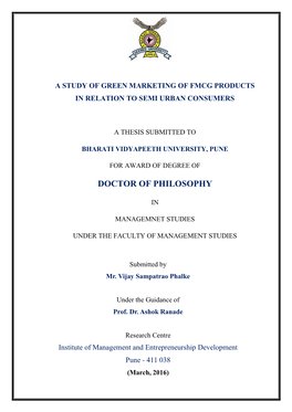 A Study of Green Marketing of Fmcg Products in Relation to Semi Urban Consumers