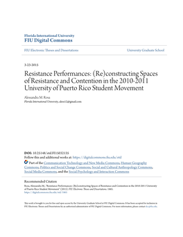 Constructing Spaces of Resistance and Contention in the 2010-2011 University of Puerto Rico Student Movement Alessandra M