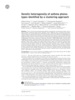 Genetic Heterogeneity of Asthma Pheno- Types Identified by a Clustering Approach