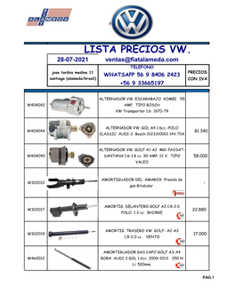 Lista Precios Vw