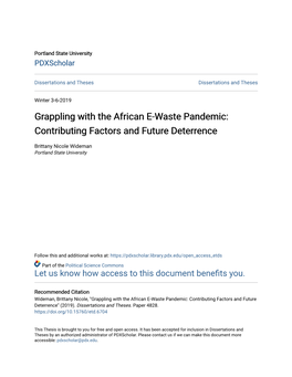 Grappling with the African E-Waste Pandemic: Contributing Factors and Future Deterrence