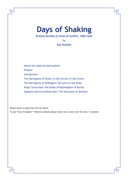 Days of Shaking Rutland Families in Times of Conflict, 1600-1660 by Sue Howlett