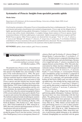 Systematics of Pistacia: Insights from Specialist Parasitic Aphids