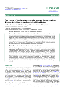 First Record of the Invasive Mosquito Species Aedes Koreicus (Diptera, Culicidae) in the Republic of Kazakhstan