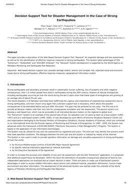 Decision Support Tool for Disaster Management in the Case of Strong Earthquakes