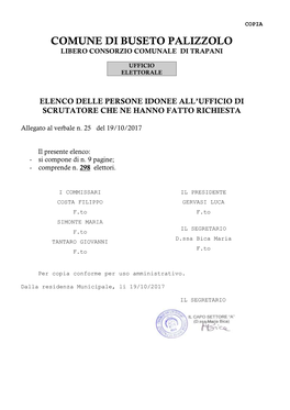 Comune Di Buseto Palizzolo Libero Consorzio Comunale Di Trapani