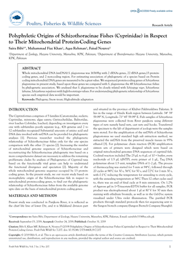 (Cyprinidae) in Respect to Their Mitochondrial Protein-Coding Genes