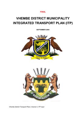 Vhembe District Municipality Integrated Transport Plan (Itp)