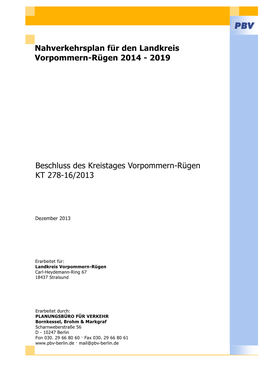 Nahverkehrsplan Für Den Landkreis Vorpommern-Rügen 2014 - 2019