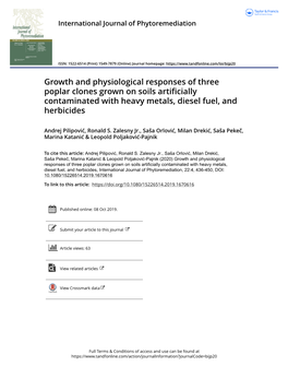 Growth and Physiological Responses of Three Poplar Clones Grown on Soils Artificially Contaminated with Heavy Metals, Diesel Fuel, and Herbicides