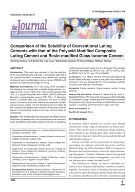 Comparison of the Solubility of Conventional Luting Cements With