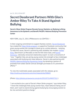 Secret Deodorant Partners with Glee's Amber Riley to Take a Stand Against Bullying