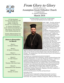 From Glory to Glory the Monthly Newsletter of the Assumption Greek Orthodox Church Fr