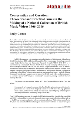 Conservation and Curation: Theoretical and Practical Issues in the Making of a National Collection of British Music Videos 1966–2016