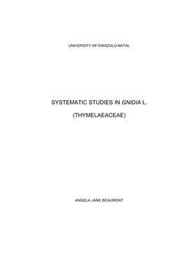 Systematic Studies in Gnidia L. (Thymelaeaceae)