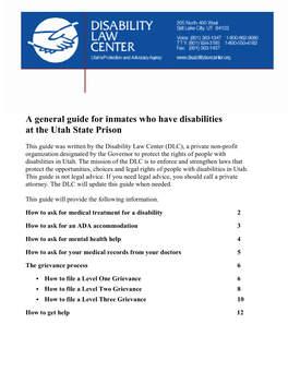 A General Guide for Inmates Who Have Disabilities at the Utah State Prison