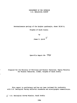 Reconnaissance Geology of the Zarghat Quadrangle, Sheet 26/40 B, Kingdom of Saudi Arabia